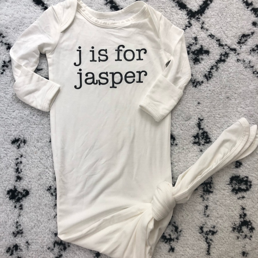 J is for Jasper White Baby Knot Gown